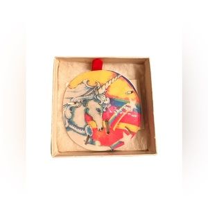 Vintage 1991 Hand-painted  Sand Dollar Ornament Colorful Unique Unicorn